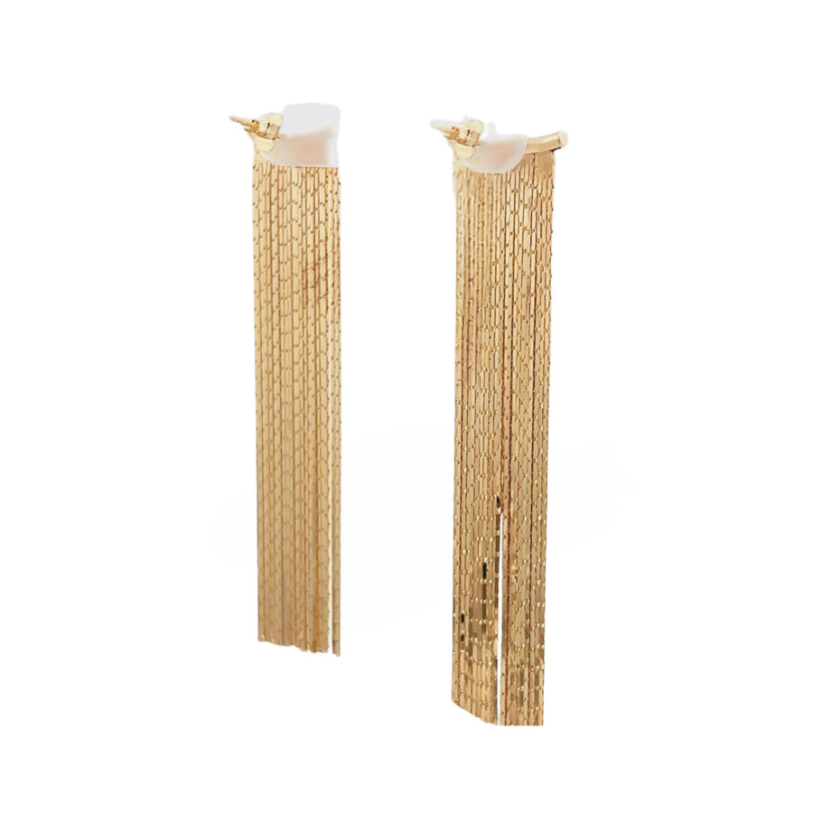 14K Yellow Gold Tassel Earrings - 7cm Long