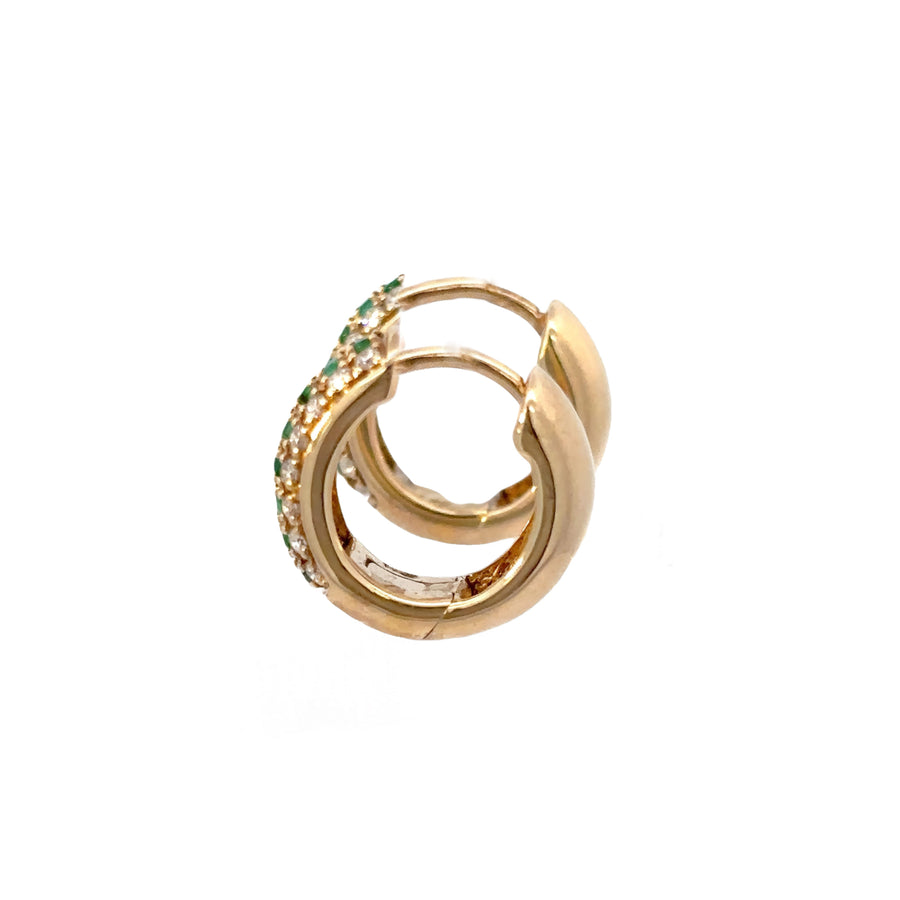 14K Gold Huggies with Green CZ for Women