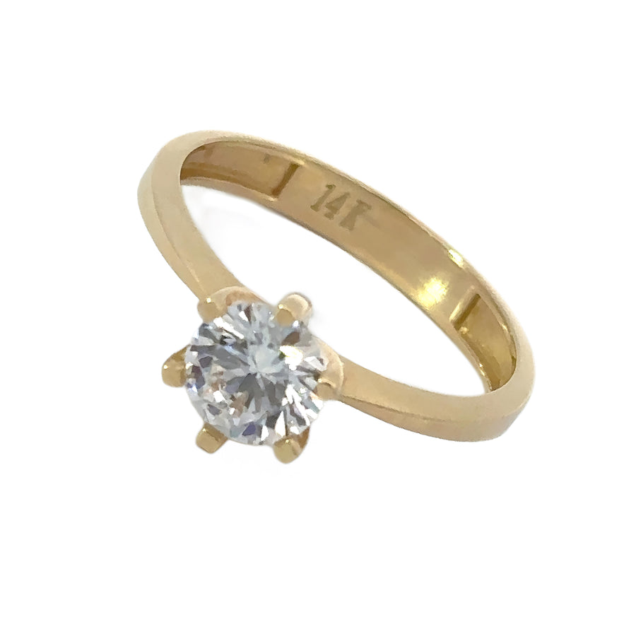 14k Gold CZ Solitaire Ring for Women