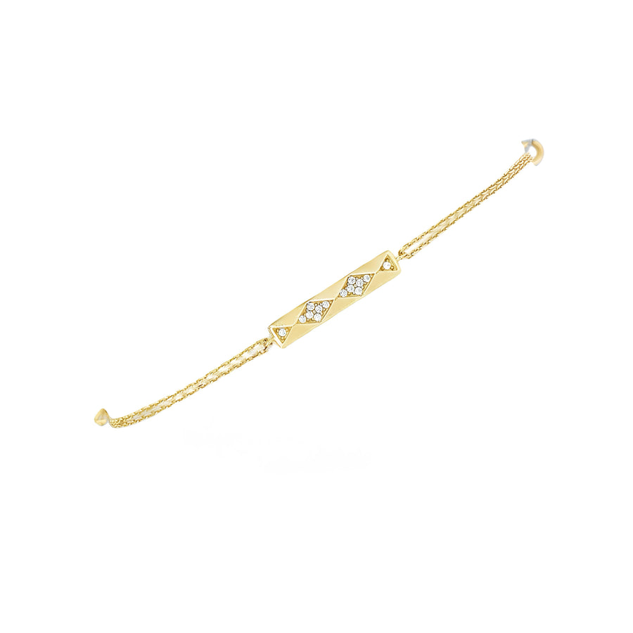 14k Yellow Gold Double Bracelet with Center Design and CZ Stones - Adjustable