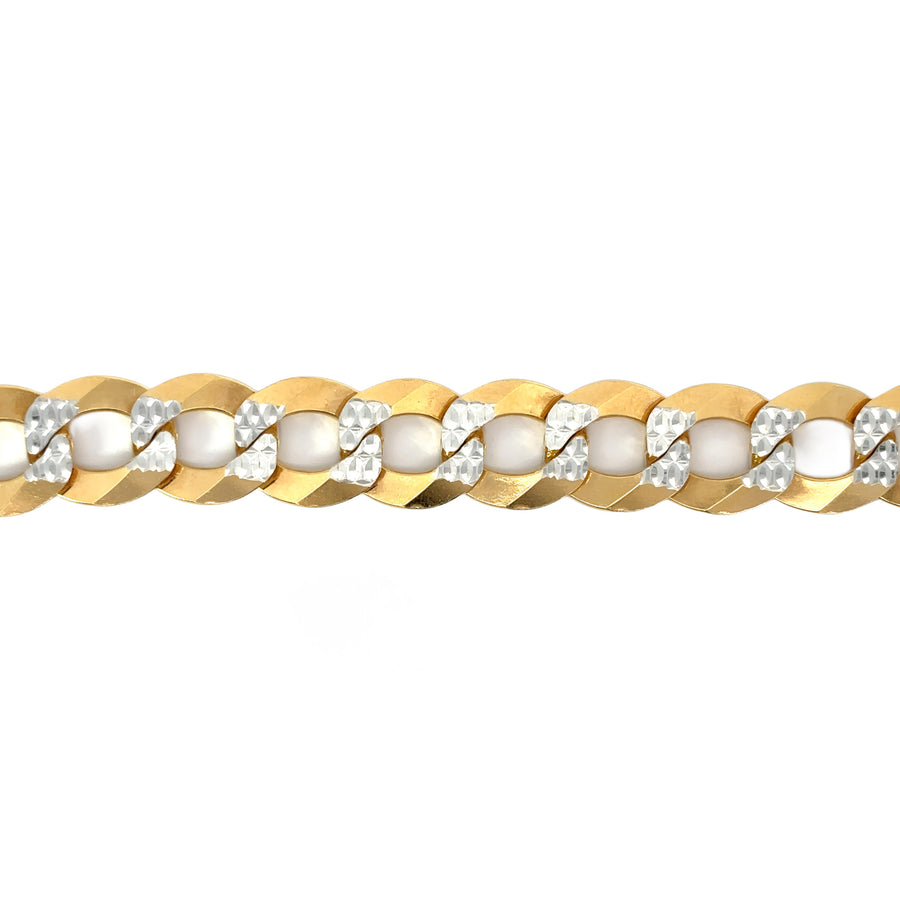 14k Gold Cuban Bracelet with 2 Tones, 23 cm