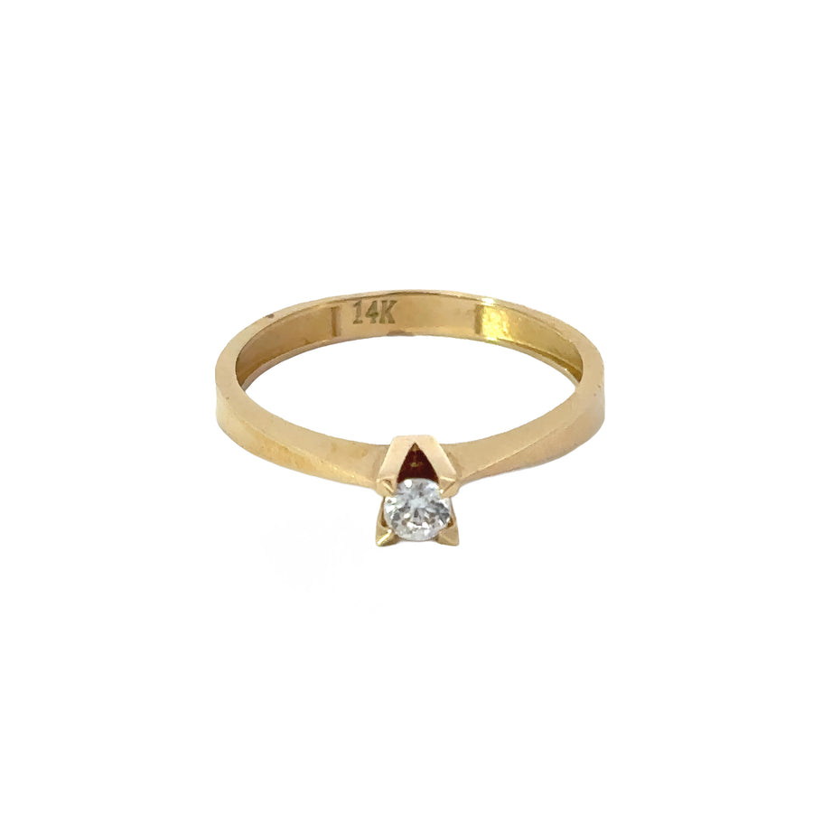 14k Gold Cube Solitaire CZ Ring for Women, Size 6