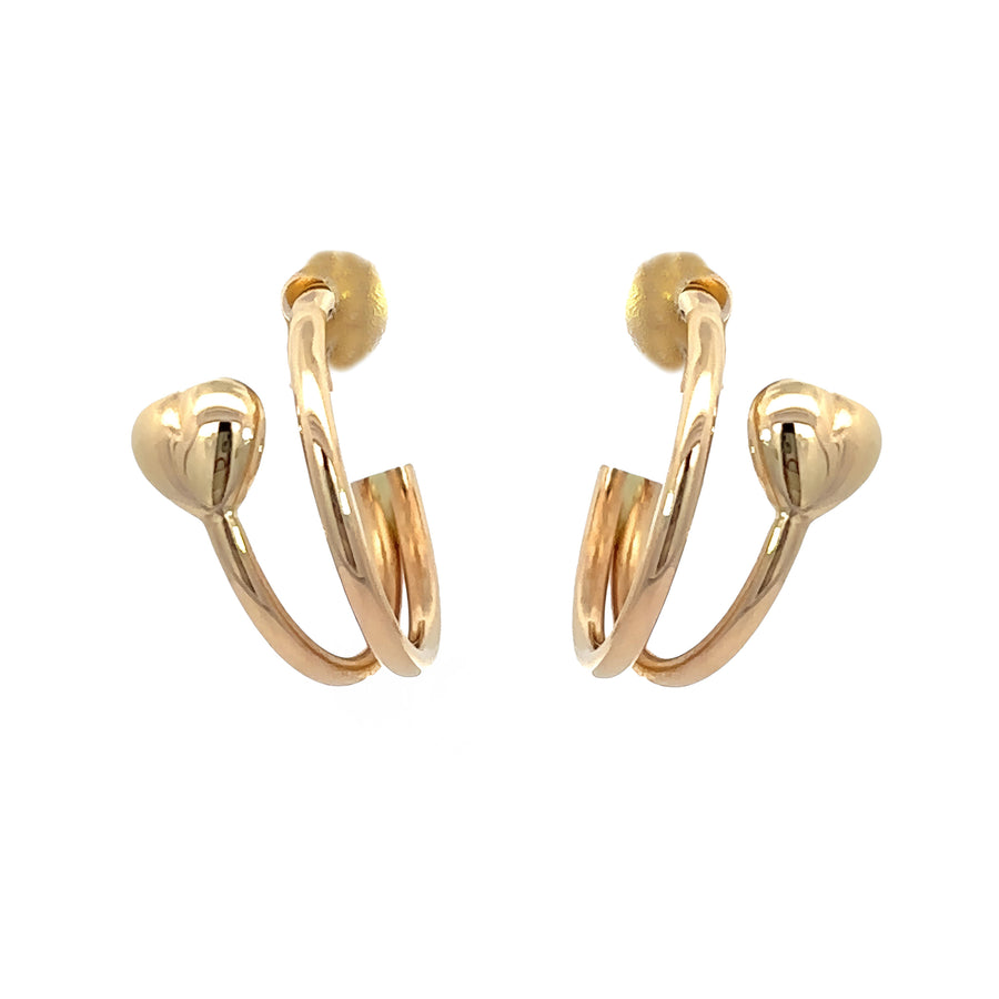 14k Gold Women's Hoop Earrings with Heart Design