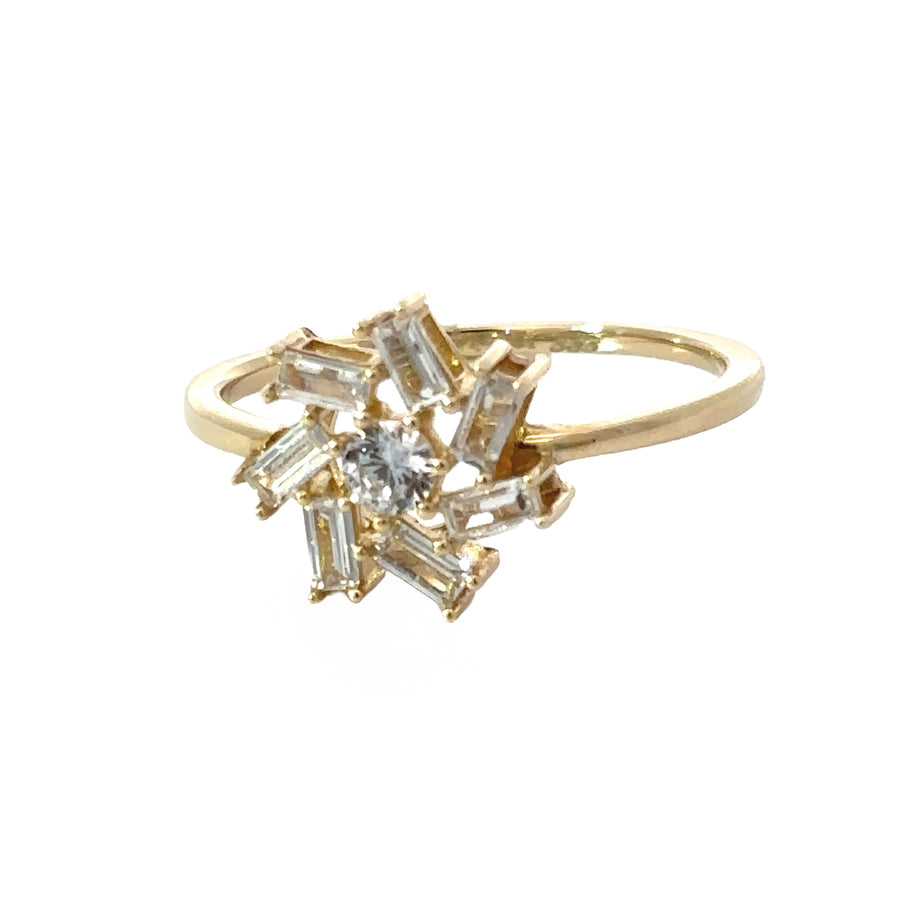 14k Gold Ring with Center Flower CZ for Women, Size 6