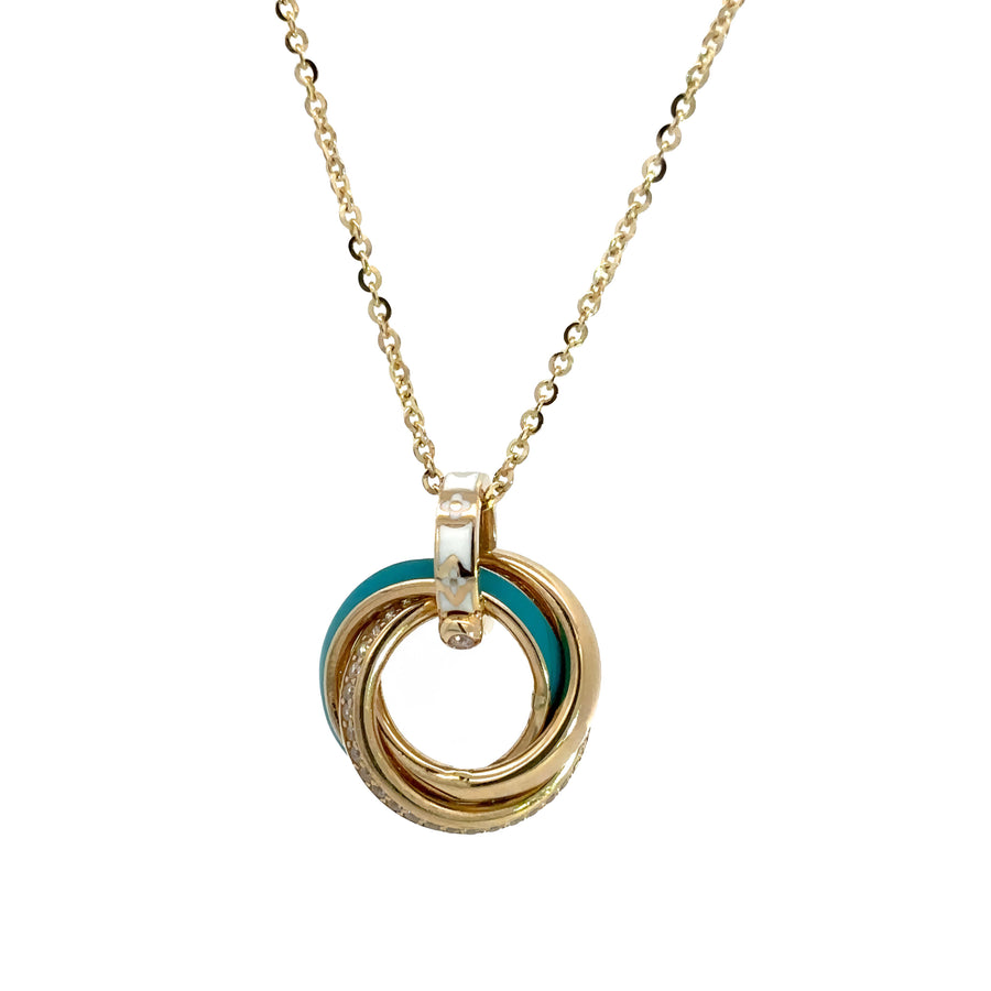 14k Gold Necklace with Circle Enamel Pendant, Adjustable 17.5 to 18.5 Inches