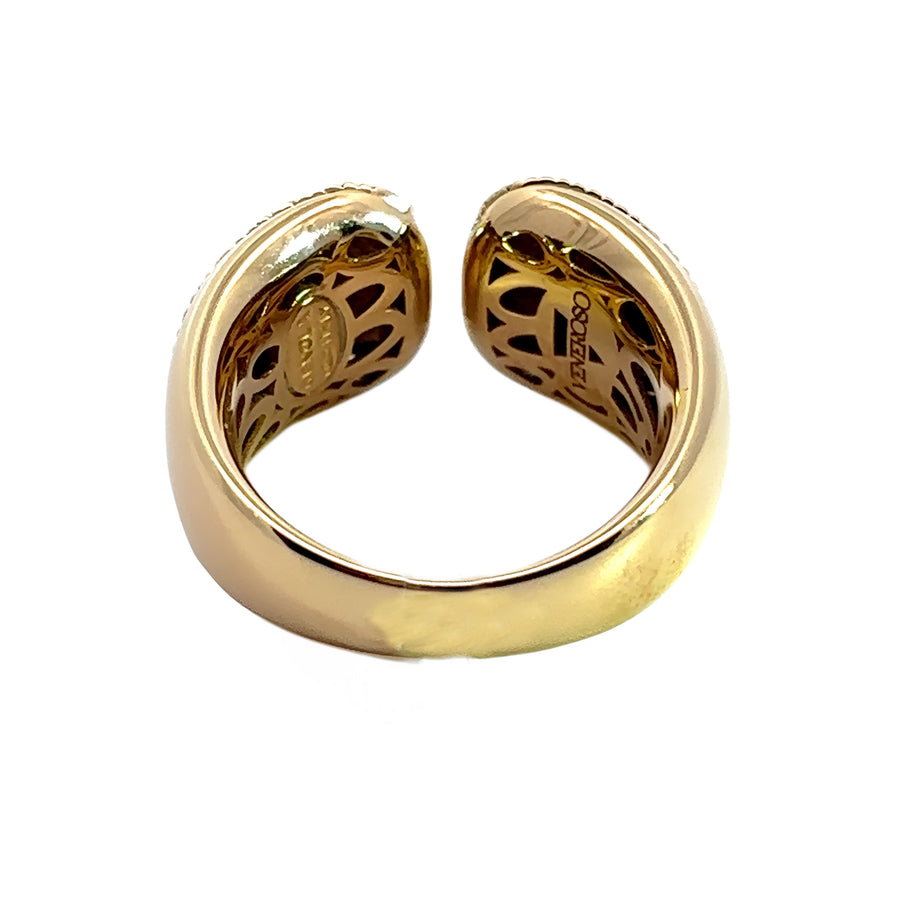 14k Gold Open Ring with Stone, Enamel, and CZ, Size 7