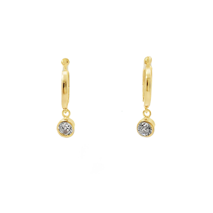 14K Gold Huggies with Stone for Women