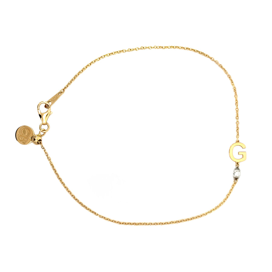 18k Gold Bracelet with Diamond 'G' Letter Charm