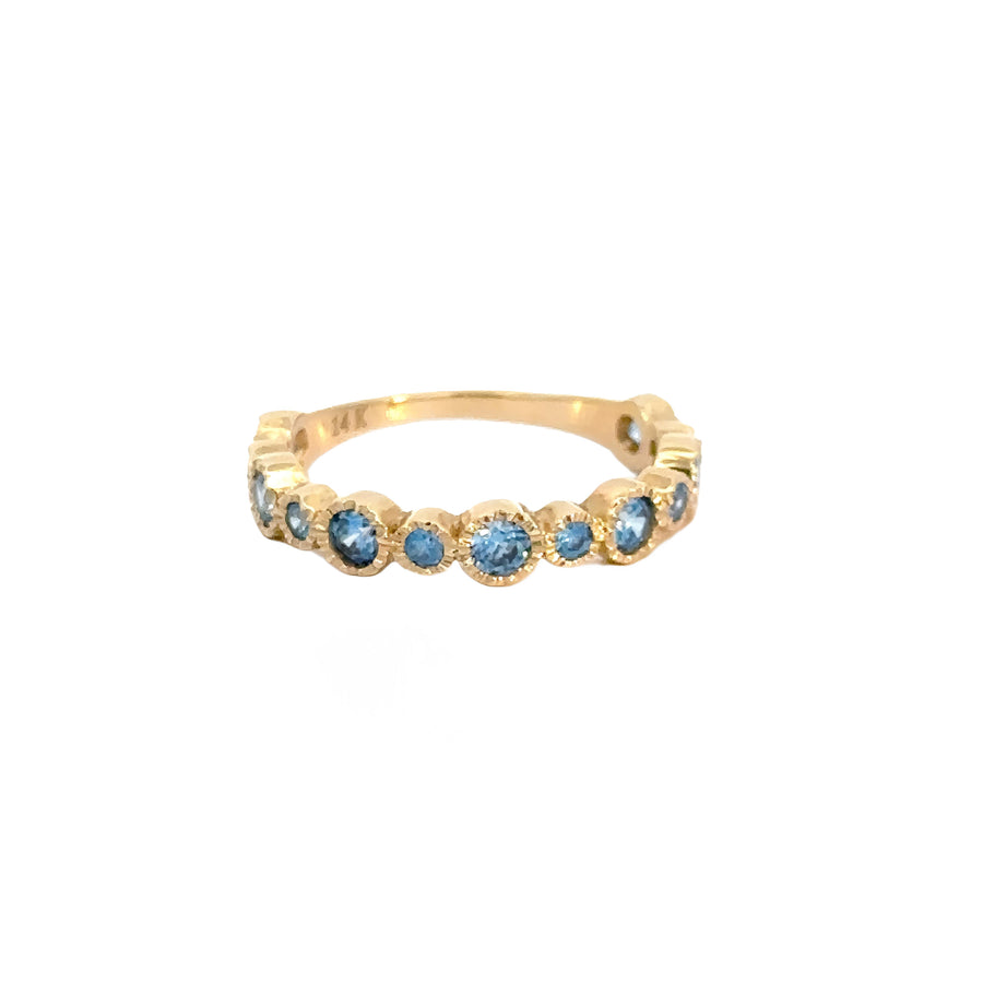 14k Gold Circle Ring with Blue CZ, Size 8