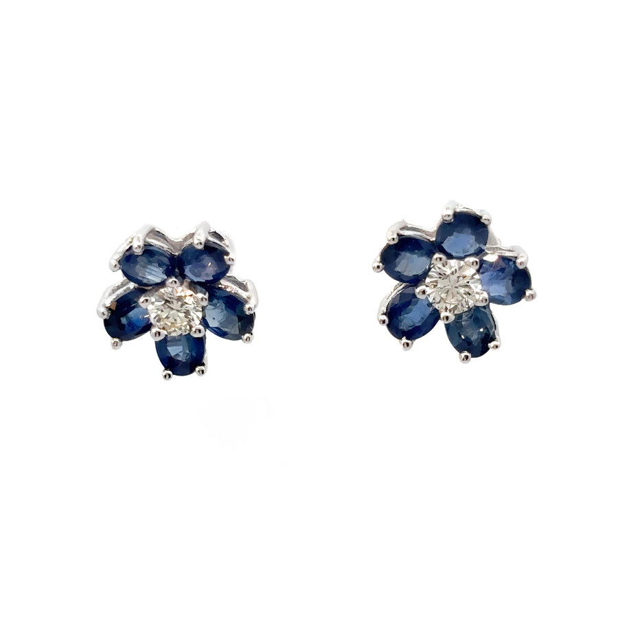 10k Gold Earrings with Sapphire and Diamond