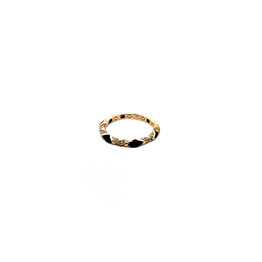 14K Yellow Gold Ring & Bangle with Black Enamel & CZ Accents