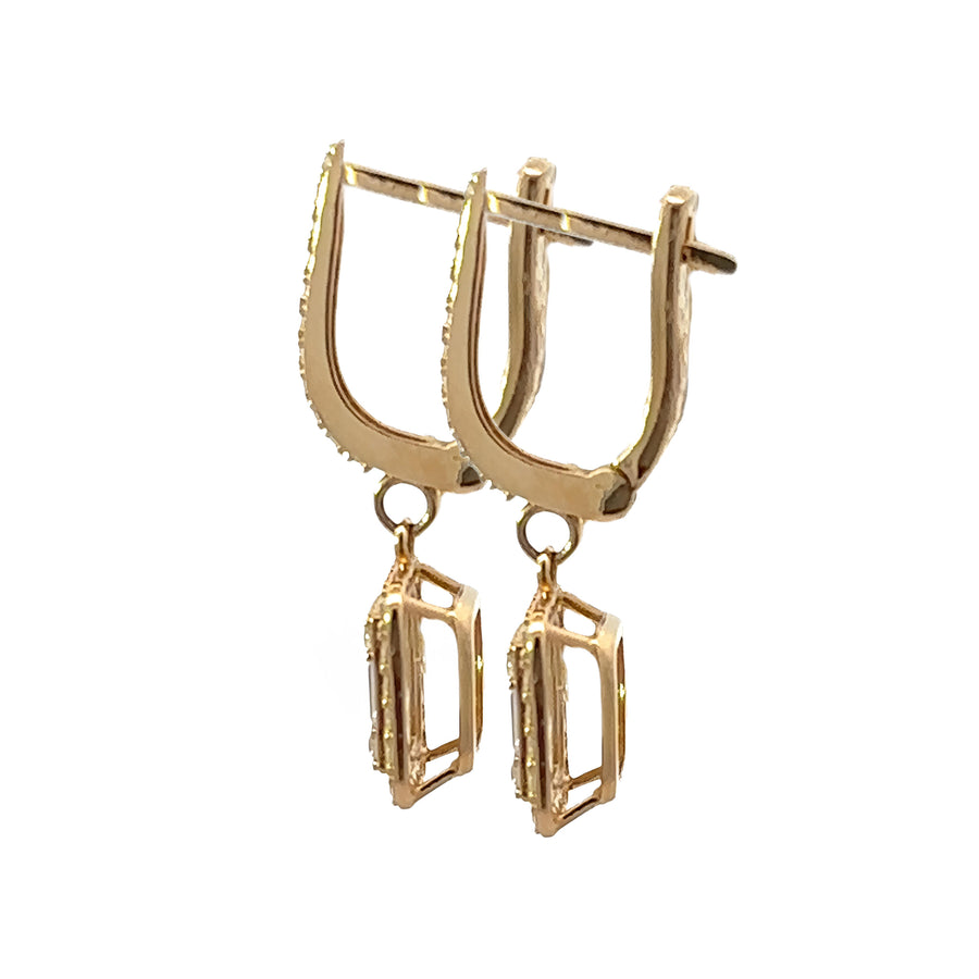 14k Gold Huggie Earrings with Square CZ for Women - Set2