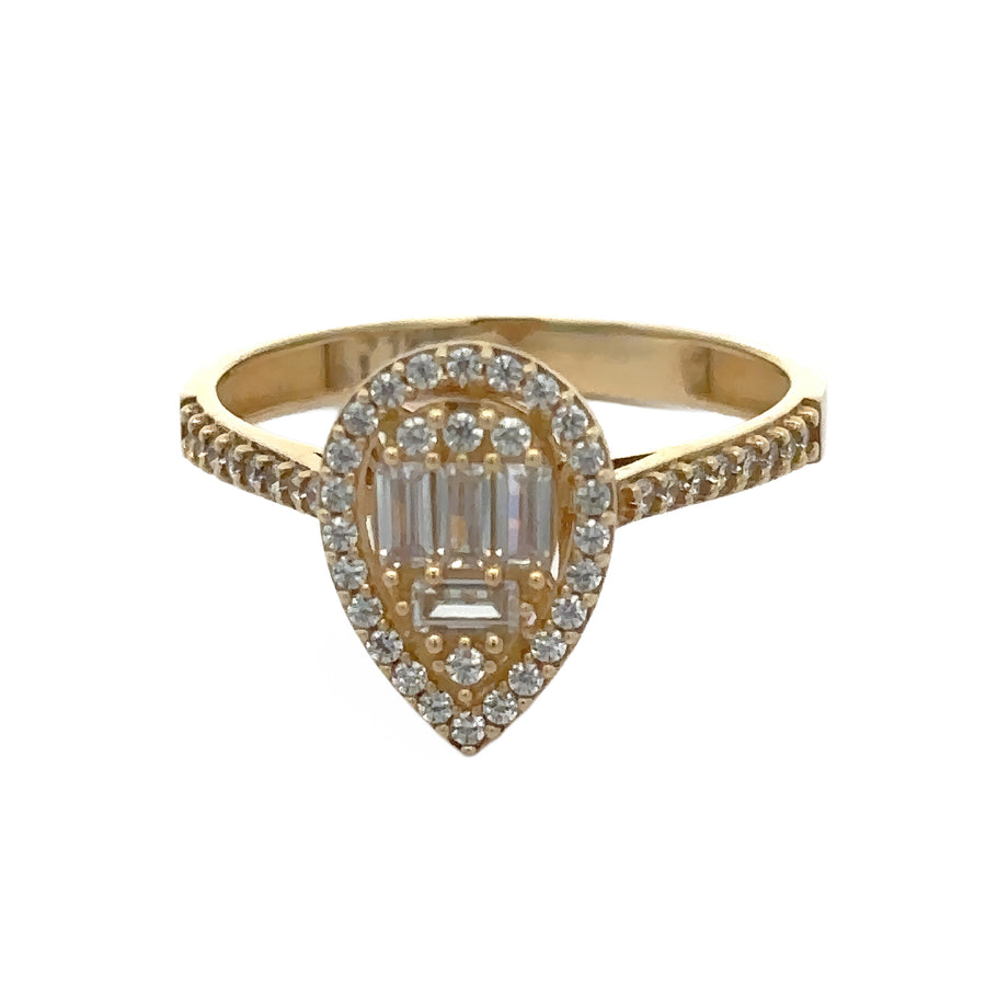 14k Gold Women's Drop Ring with CZ - Size 7