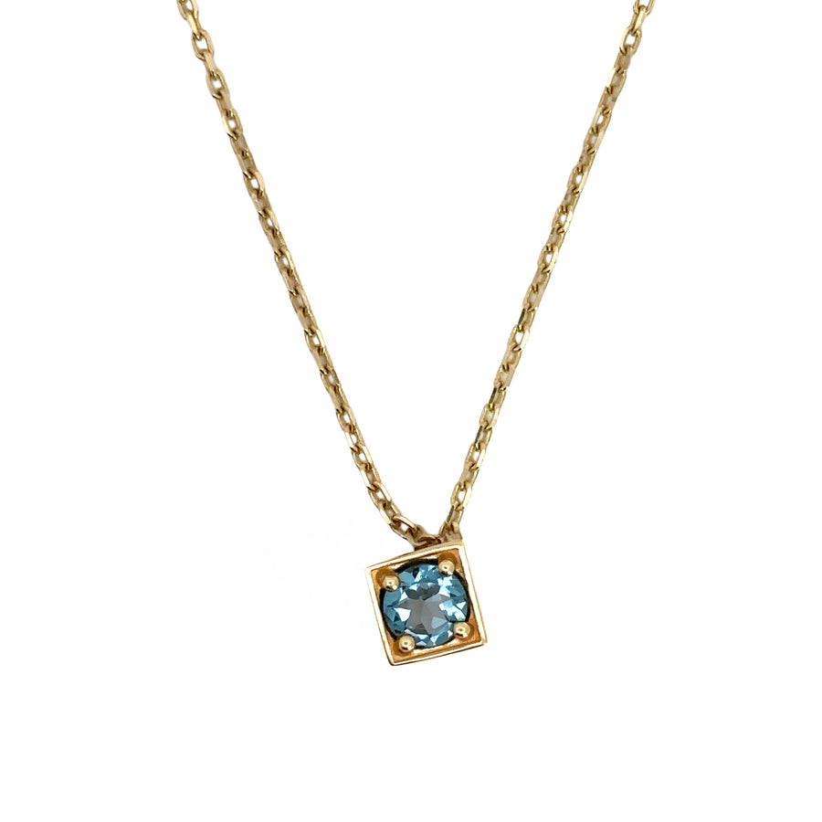 14k Gold Necklace with Blue Cubes, Adjustable 18 to 20 Inches