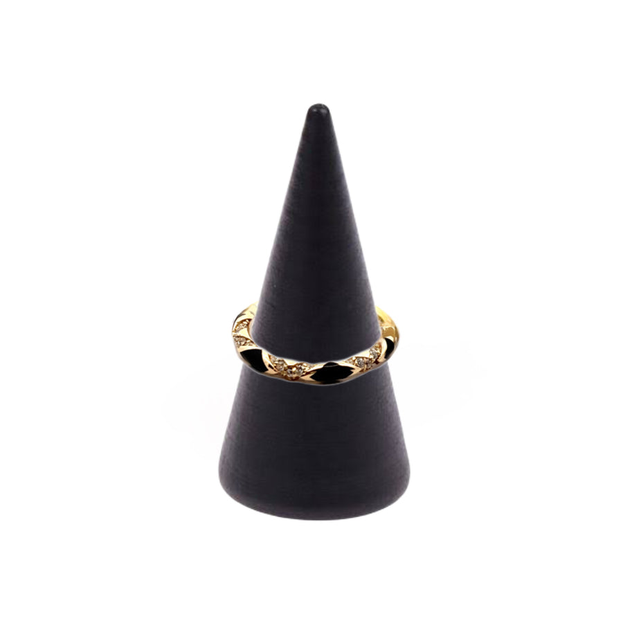 14K Yellow Gold Ring & Bangle with Black Enamel & CZ Accents