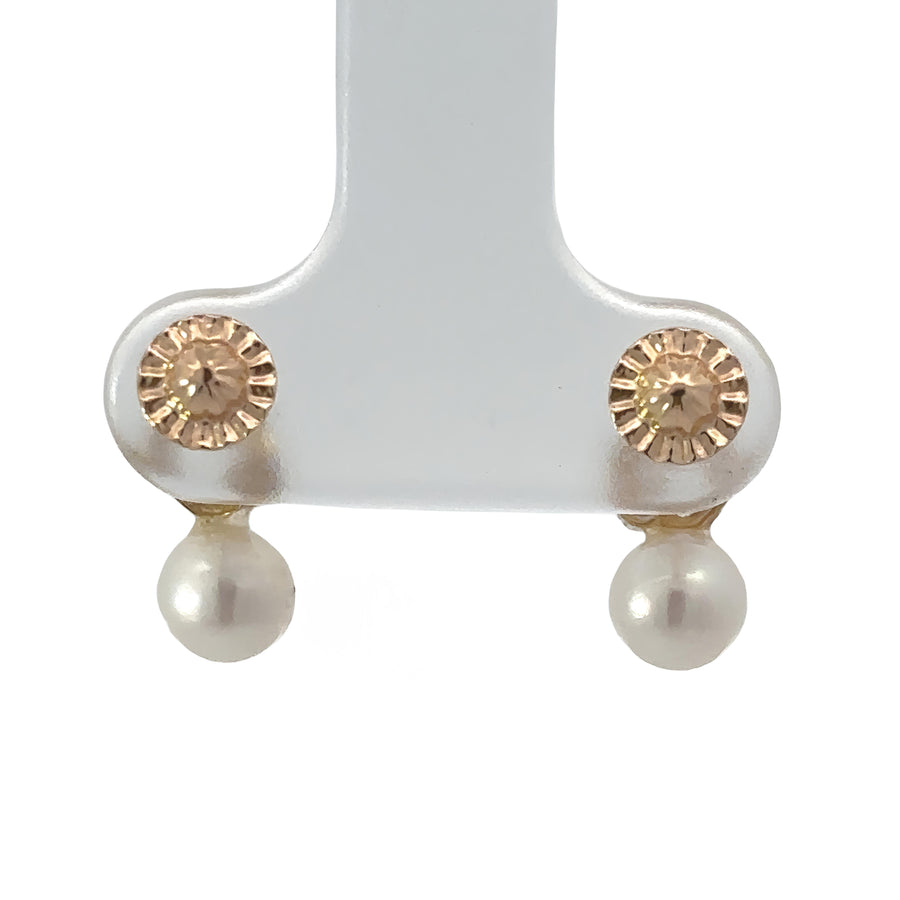 14k Gold Small Heart & Pearl Stud Earrings for Baby