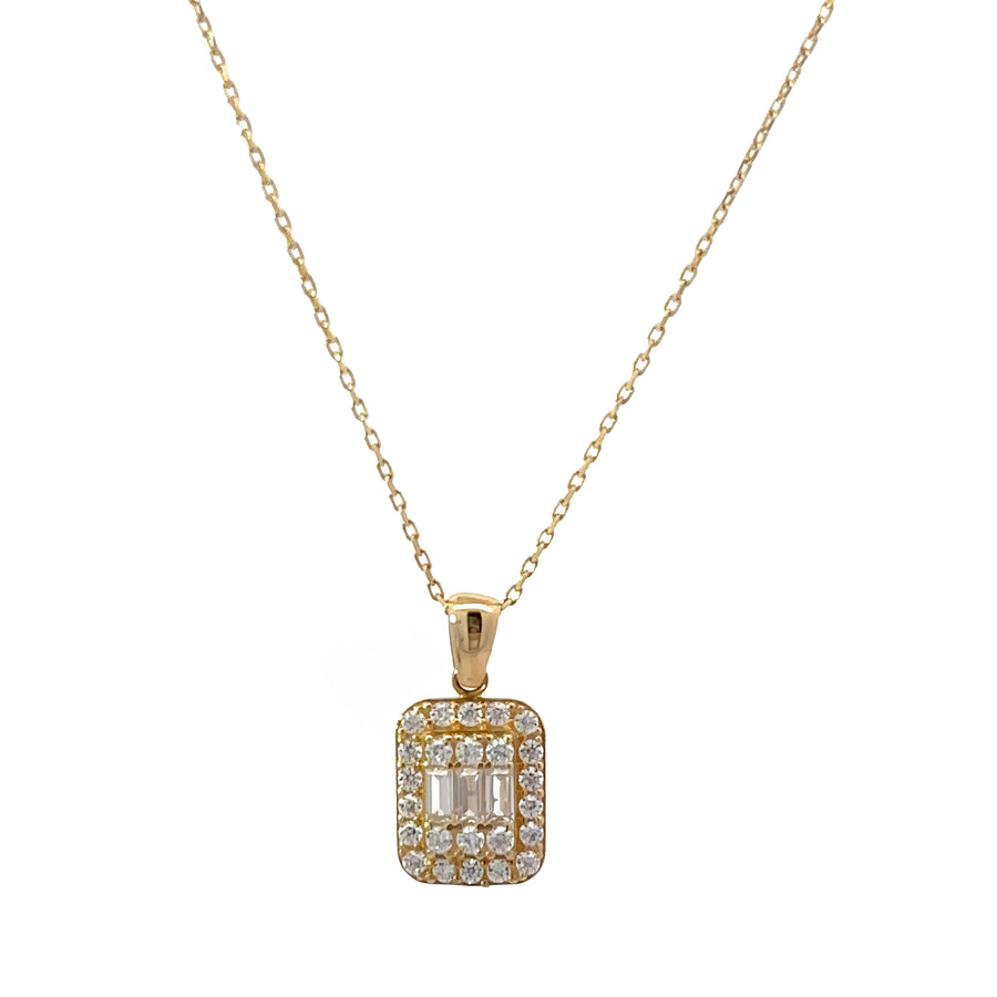 14k Gold Women's Necklace with Center Square CZ (Set2) - Adjustable 17, 18, and 19 Inches