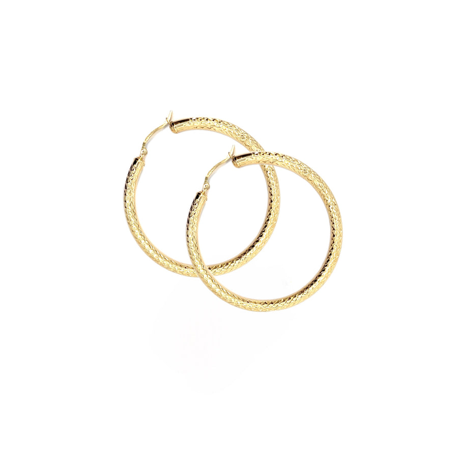 Elegant 14K Yellow Gold 50mm Textured Hoop Earrings