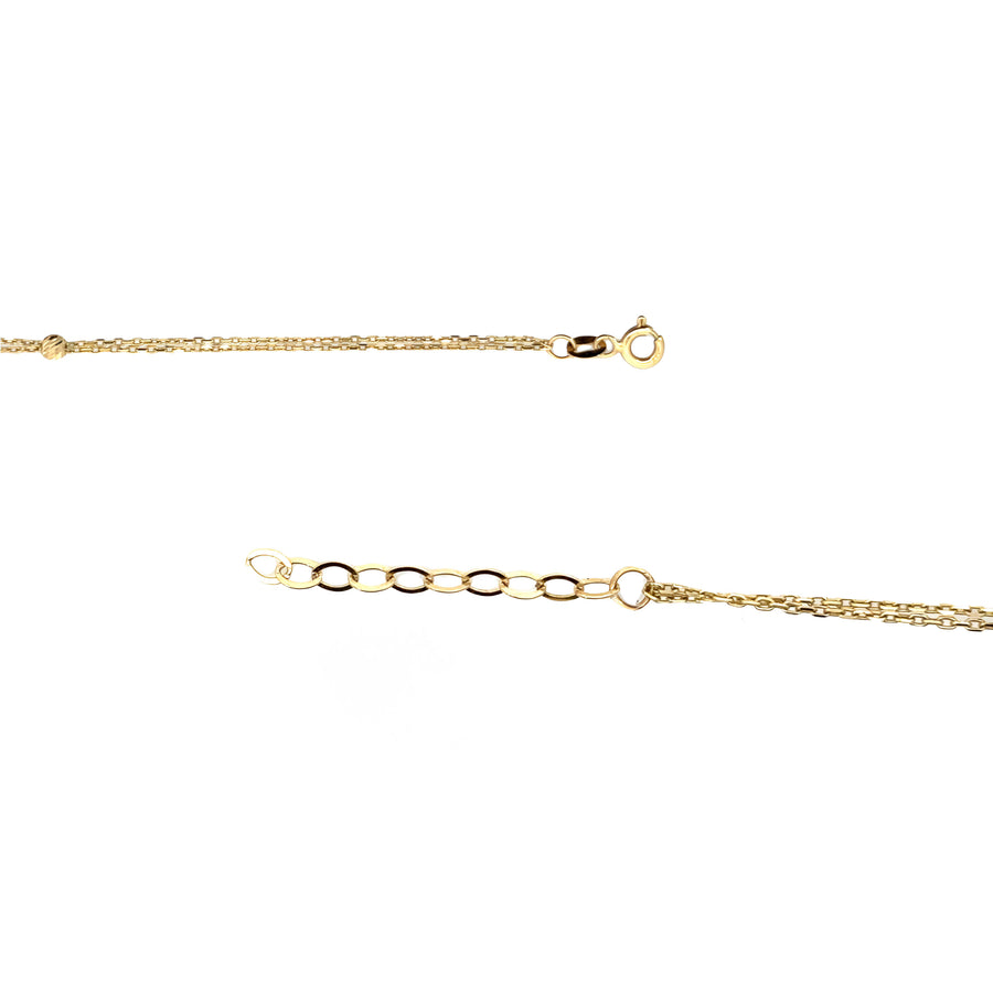 14k Gold Double Bracelet with Center Clover and CZ for Women - Set1