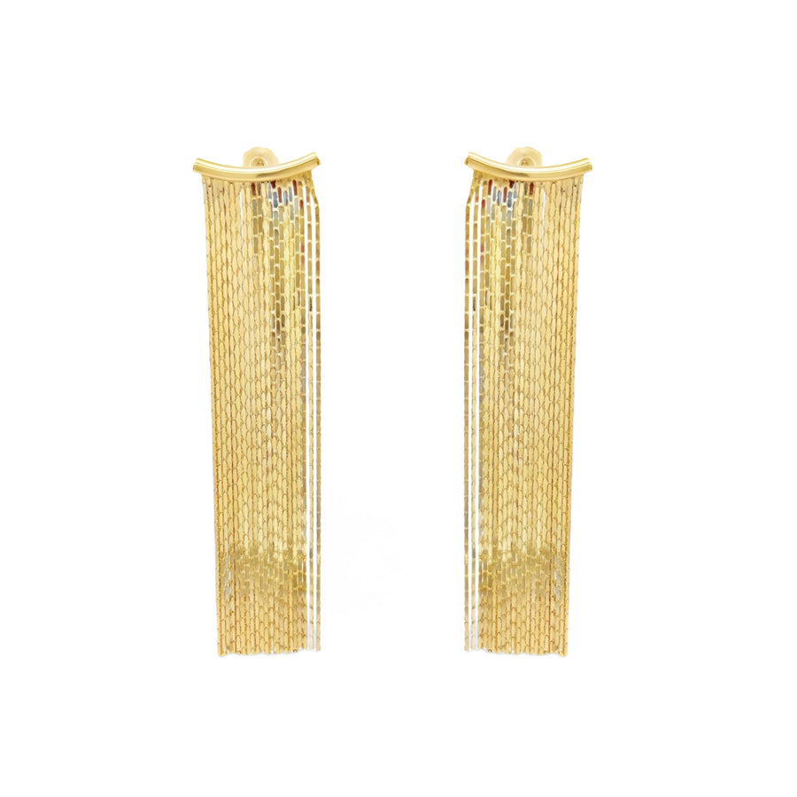 14K Yellow Gold Tassel Earrings - 7cm Long