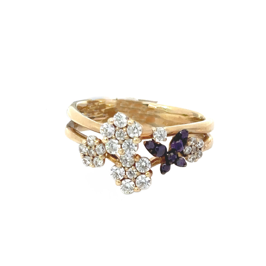 14k Gold Ring with Center Flowers CZ for Women