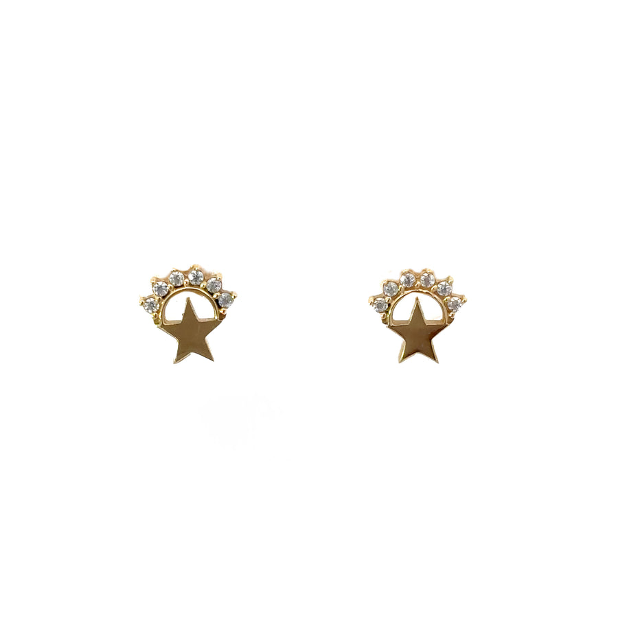 14k Gold Star Stud Earrings for Women - Cubic Zirconia