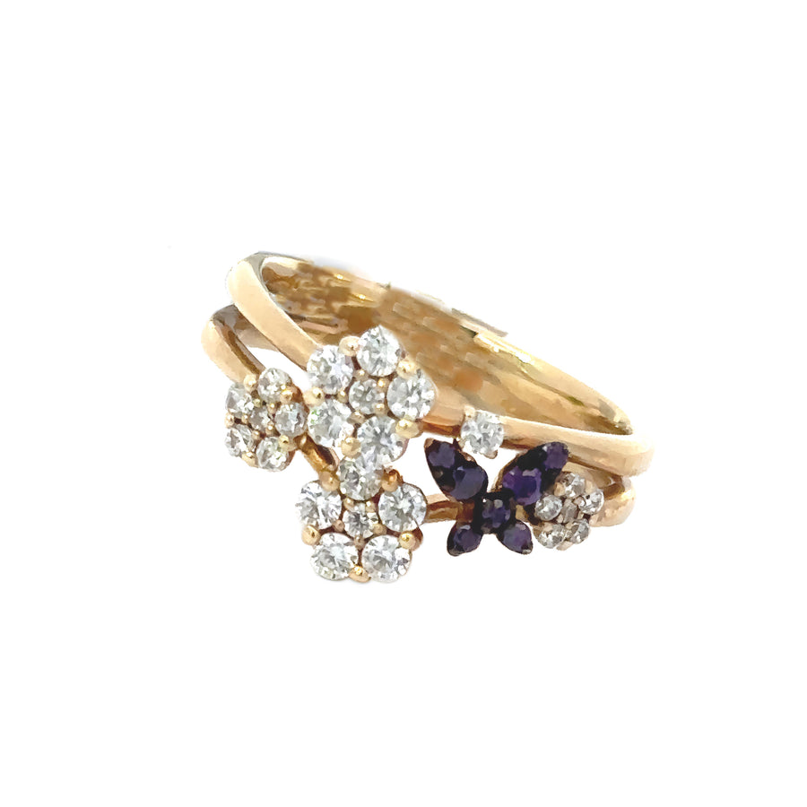 14k Gold Ring with Center Flowers CZ for Women