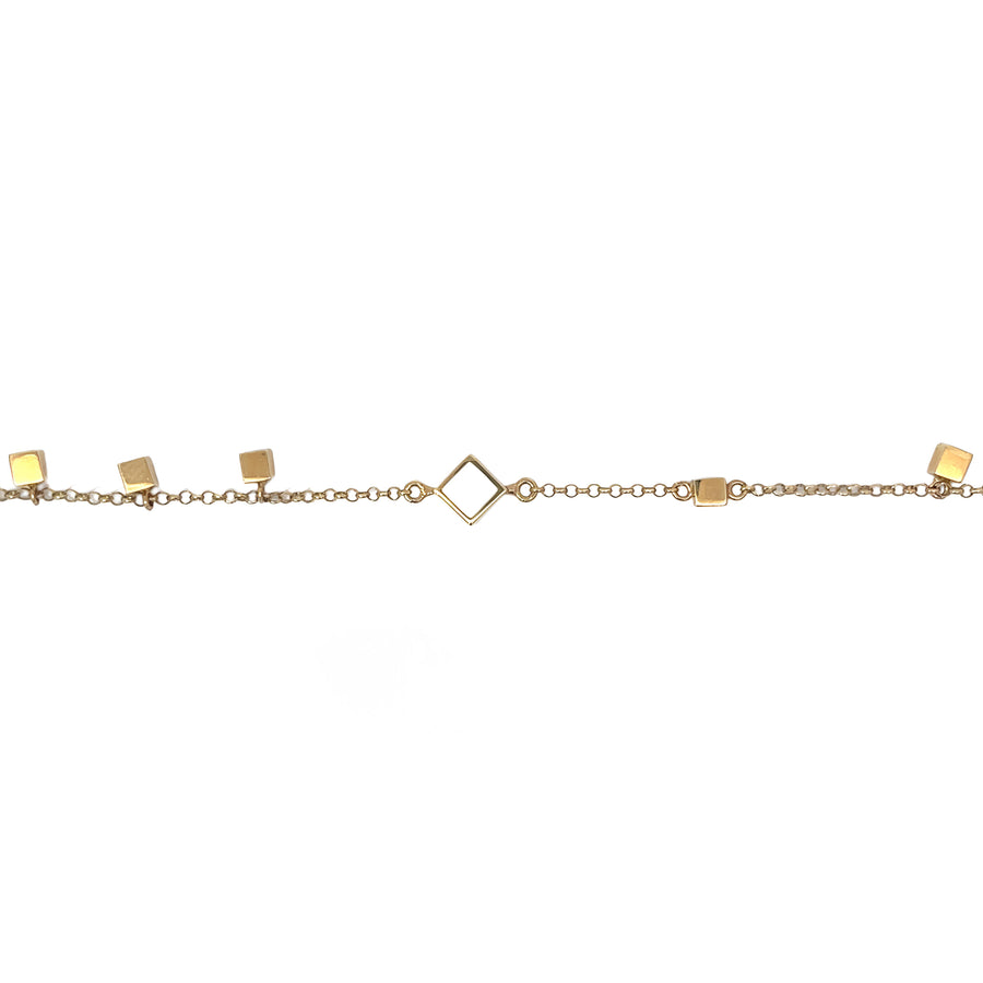 14k Gold Bracelet with Solid Cubes and White CZ, Adjustable 16.5 to 20 cm