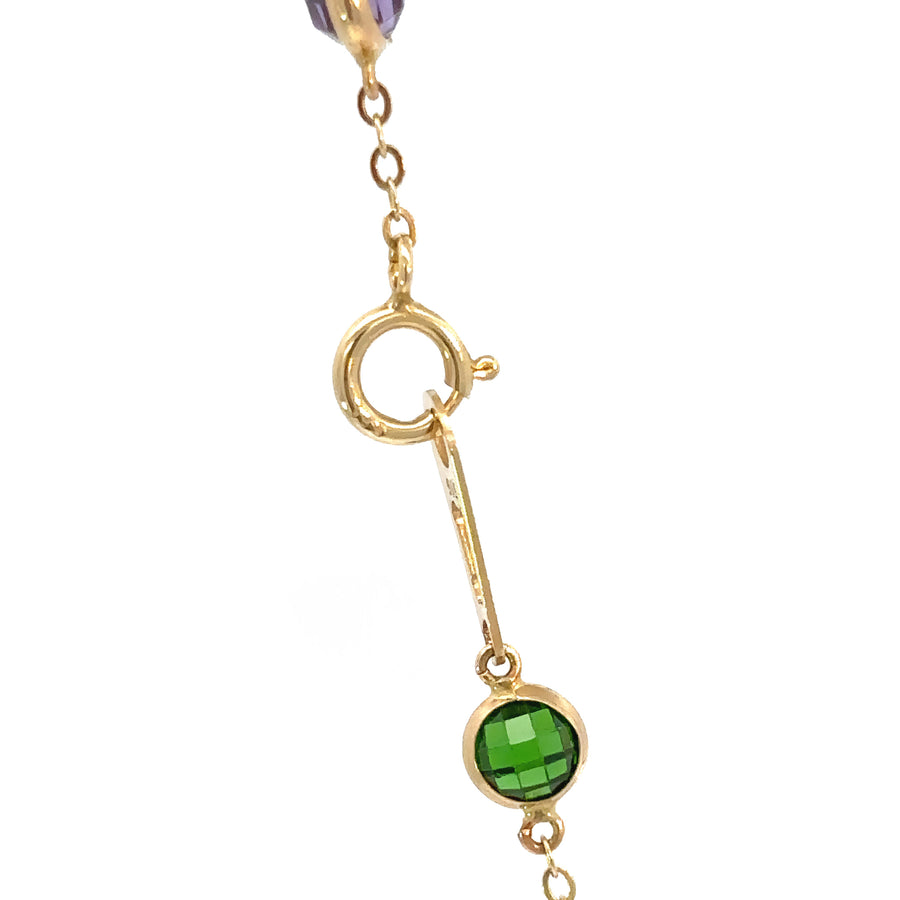 14k Gold Necklace with Multi-Colored Stones - 18 Inches