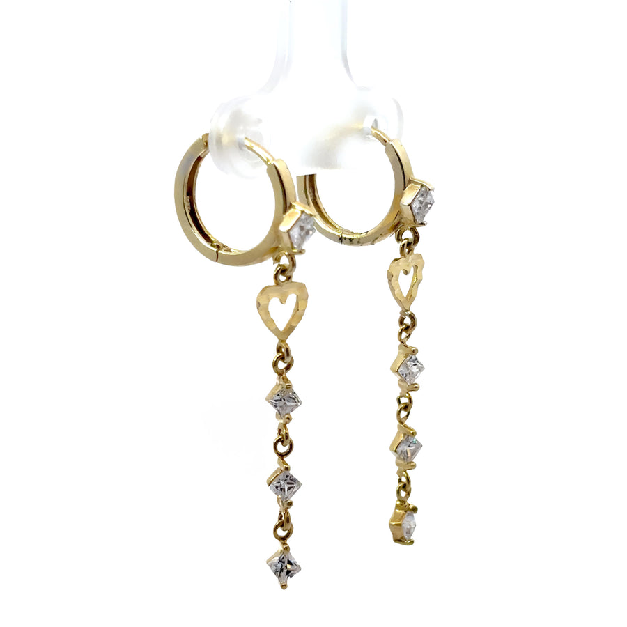 14k Gold Small Huggies Earrings with Heart and Cubic Zirconia