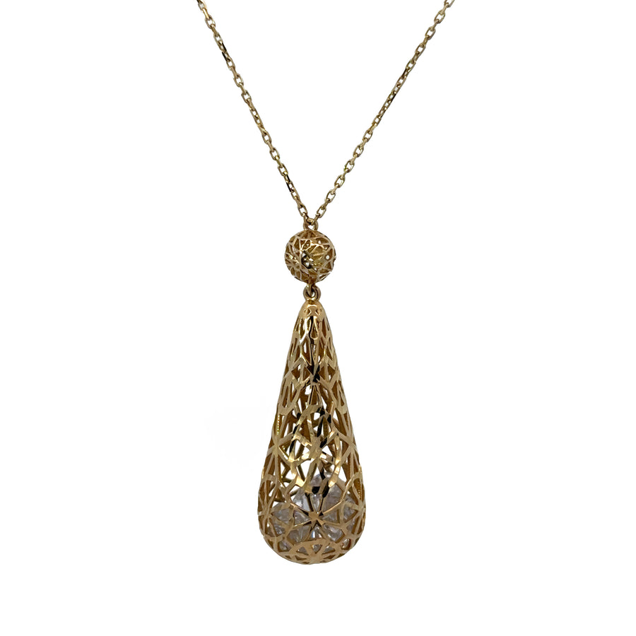 14k Gold Pendant Drop Necklace with Diamond for Women