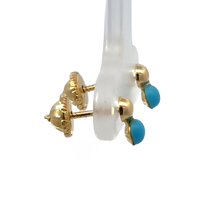 18k Gold Stud Earrings with Turquoise for Babies