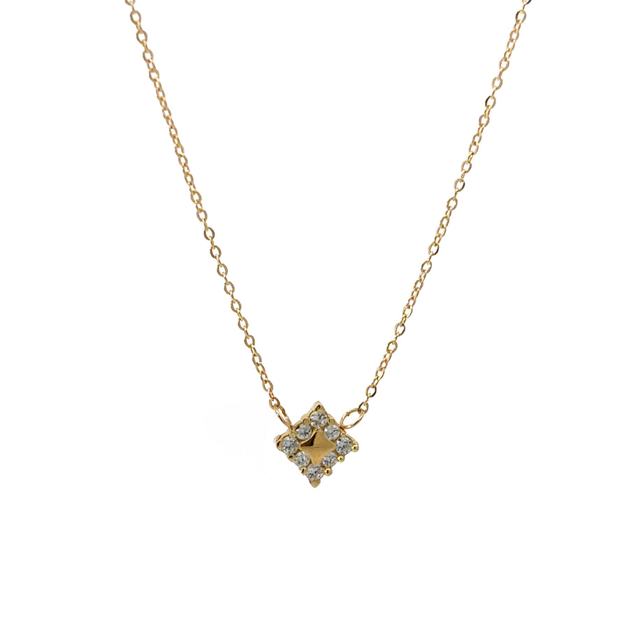 18k Gold Square Pendant Necklace with CZ for Women and Babies