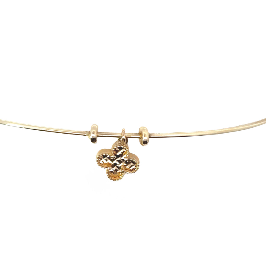 14k Gold Open Bangle with Flower Center for Women