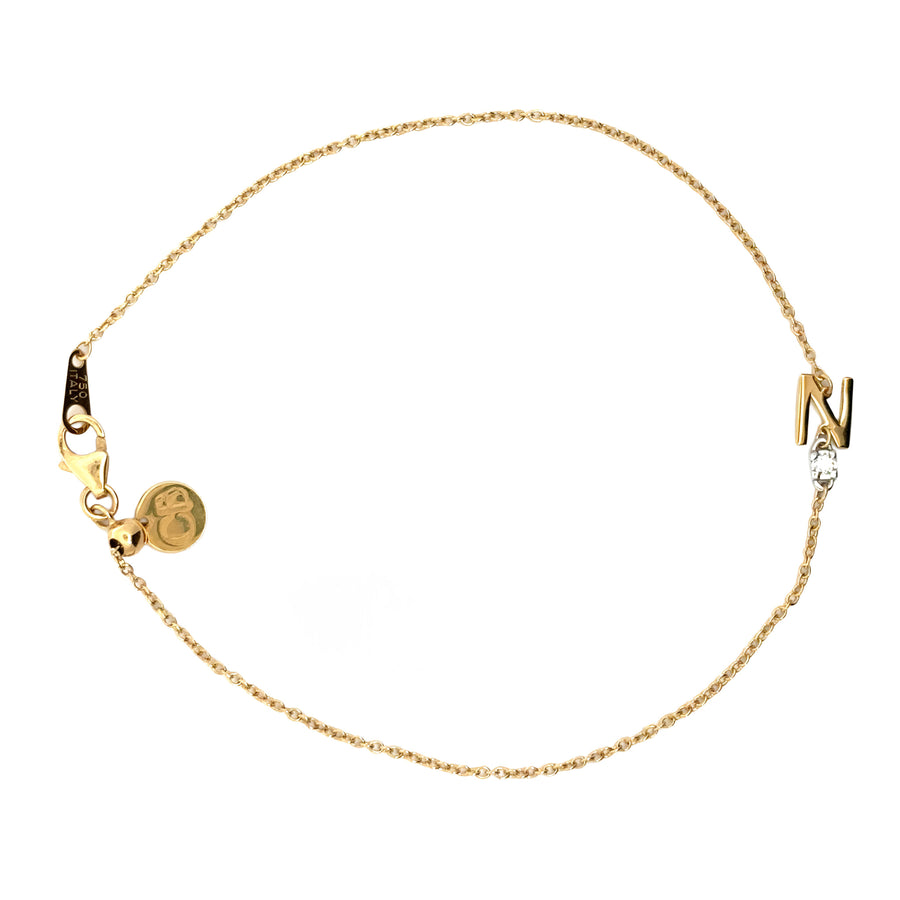 18k Gold Bracelet with Diamond 'N' Letter Charm