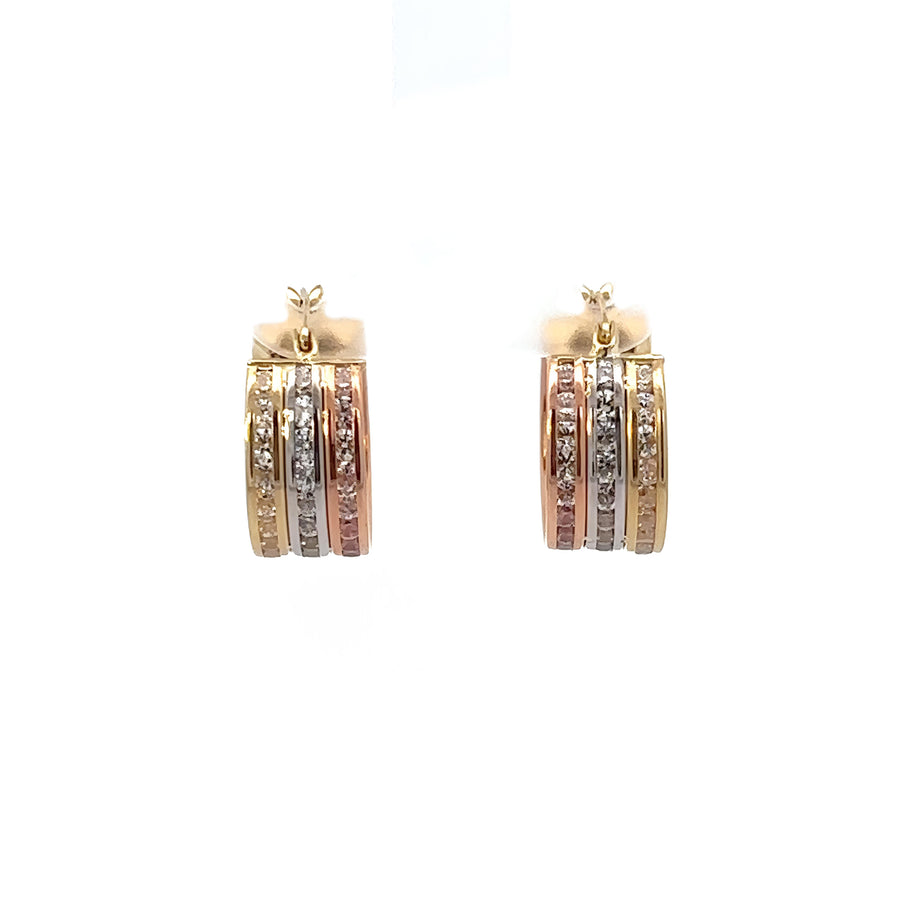 14k Gold XS Earrings with Three Tones and Cubic Zirconia