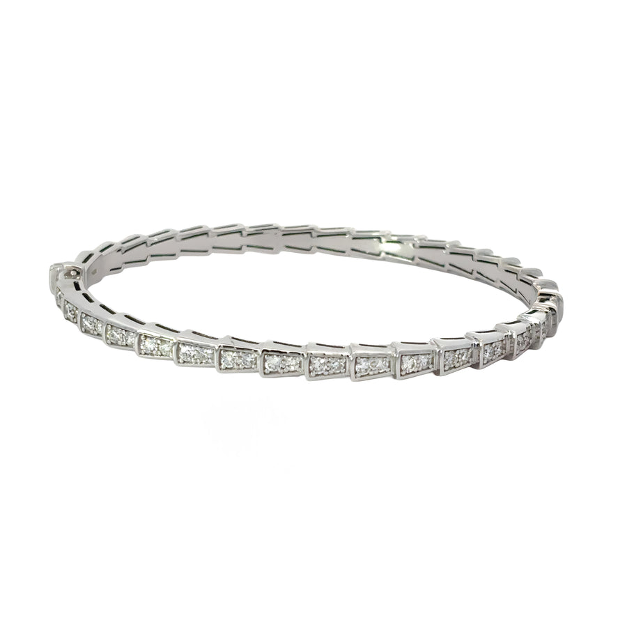 14k White Gold Bangle with Diamonds for Women, Medium Size