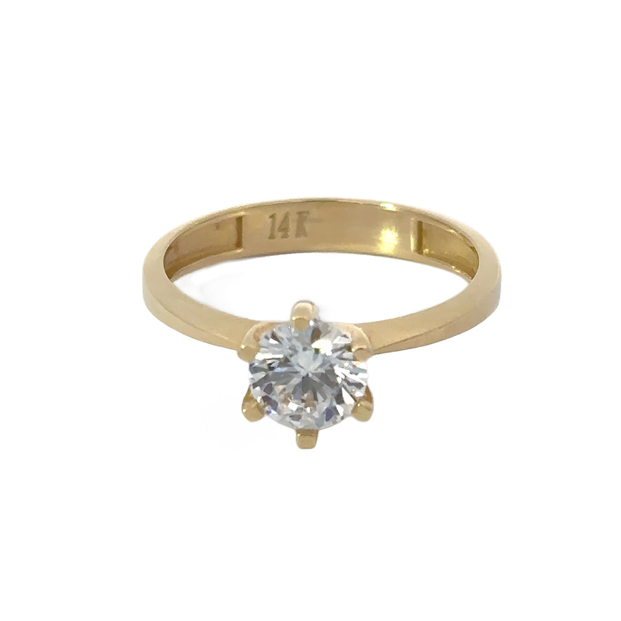 14k Gold CZ Solitaire Ring for Women