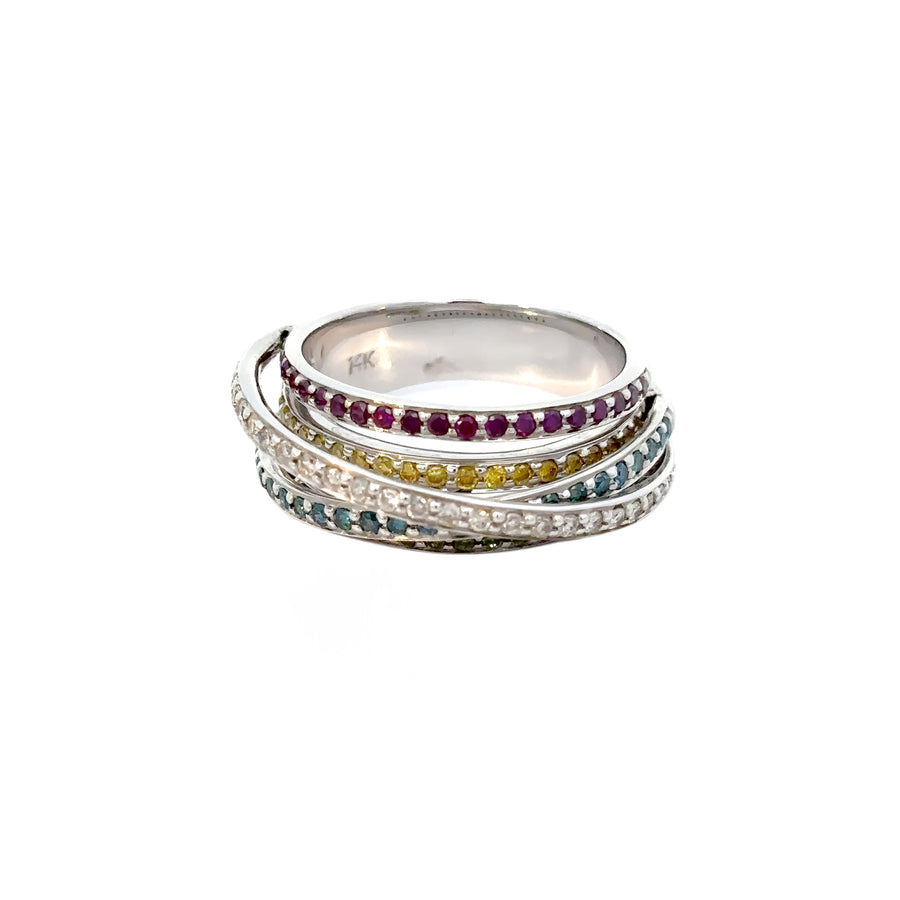 14k White Gold Ring with Color Diamond for Women