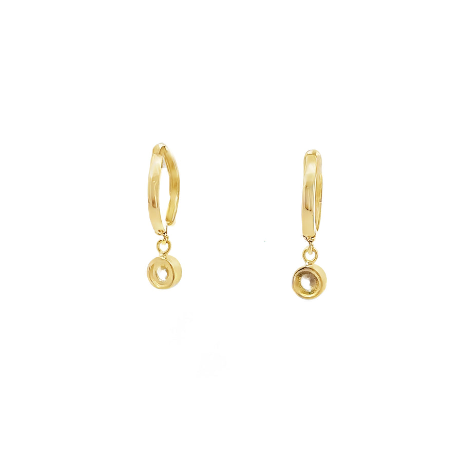 14K Gold Huggies with Stone for Women