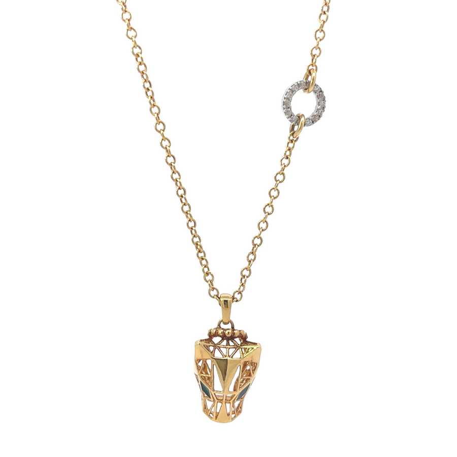 Close-up of 14k gold necklace measuring 18 inches on a white background