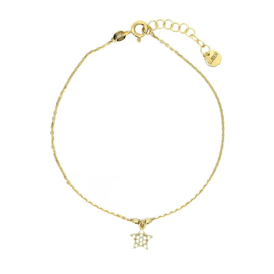 14k Gold Adjustable Bracelet with Center Star and CZ, 17-19 cm