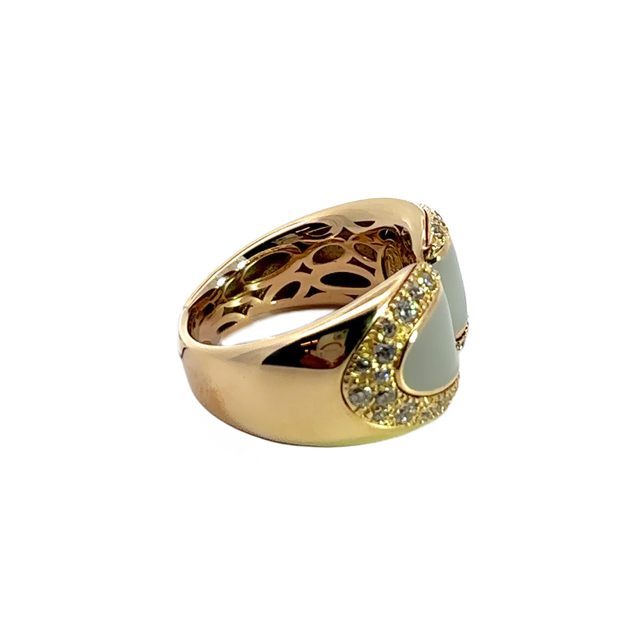 14k Gold Open Ring with Stone, Enamel, and CZ, Size 7