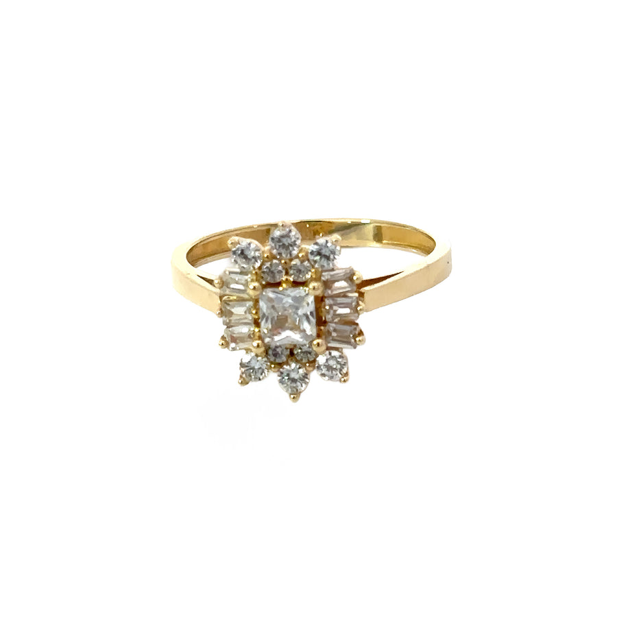 14k Gold Flower Ring with CZ Center - Size 6