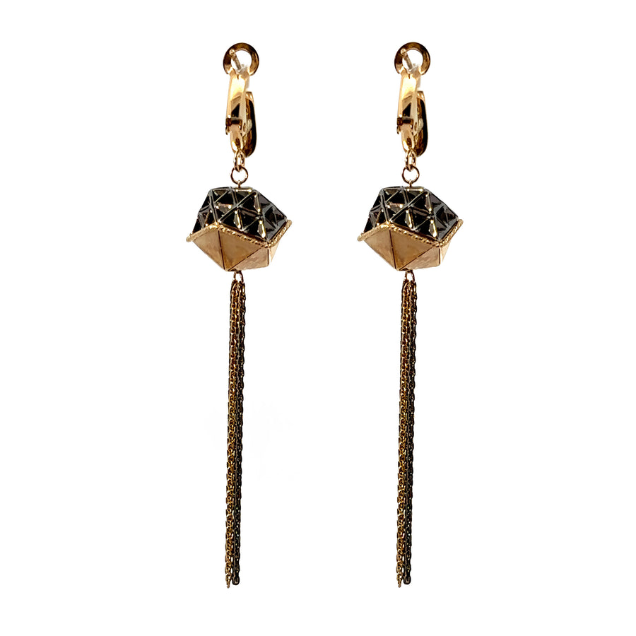 14k Gold Earrings with Two-Tone Chain