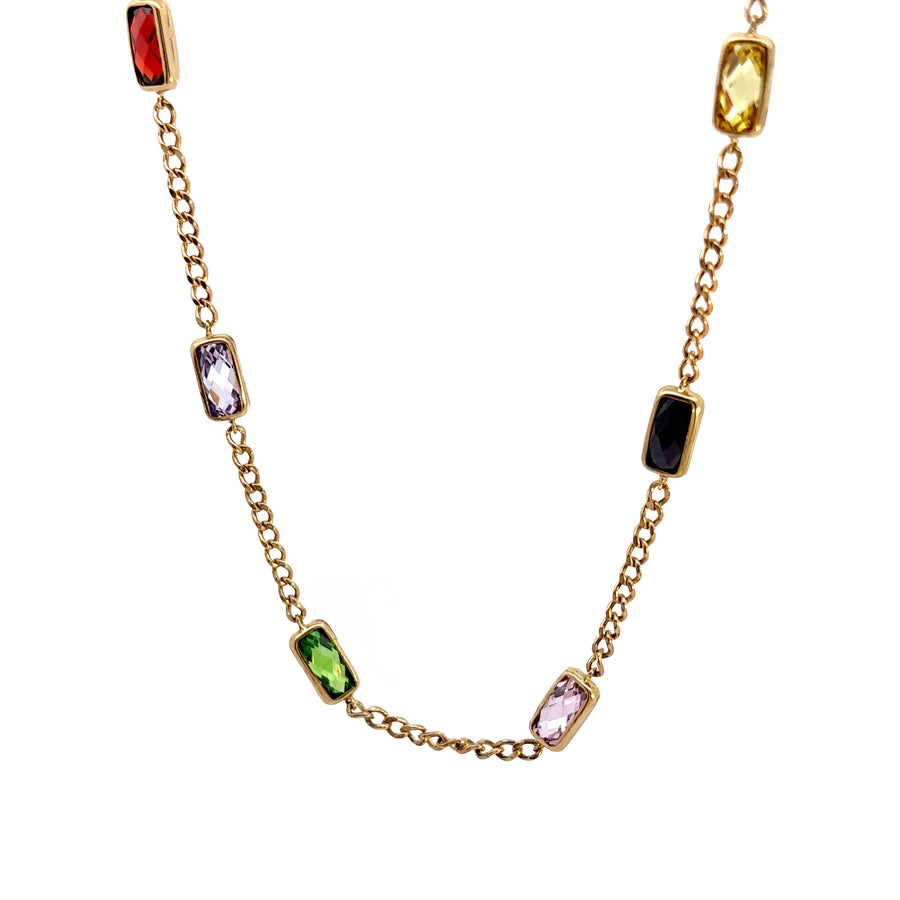 14k Gold Necklace with Multi-Stone 15 Crystal for Women