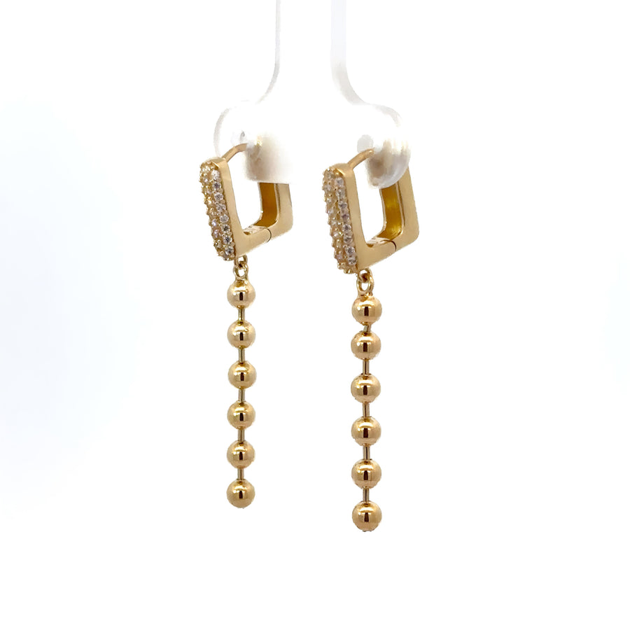 14k Gold Earrings with Cubic Zirconia and Drop Ball