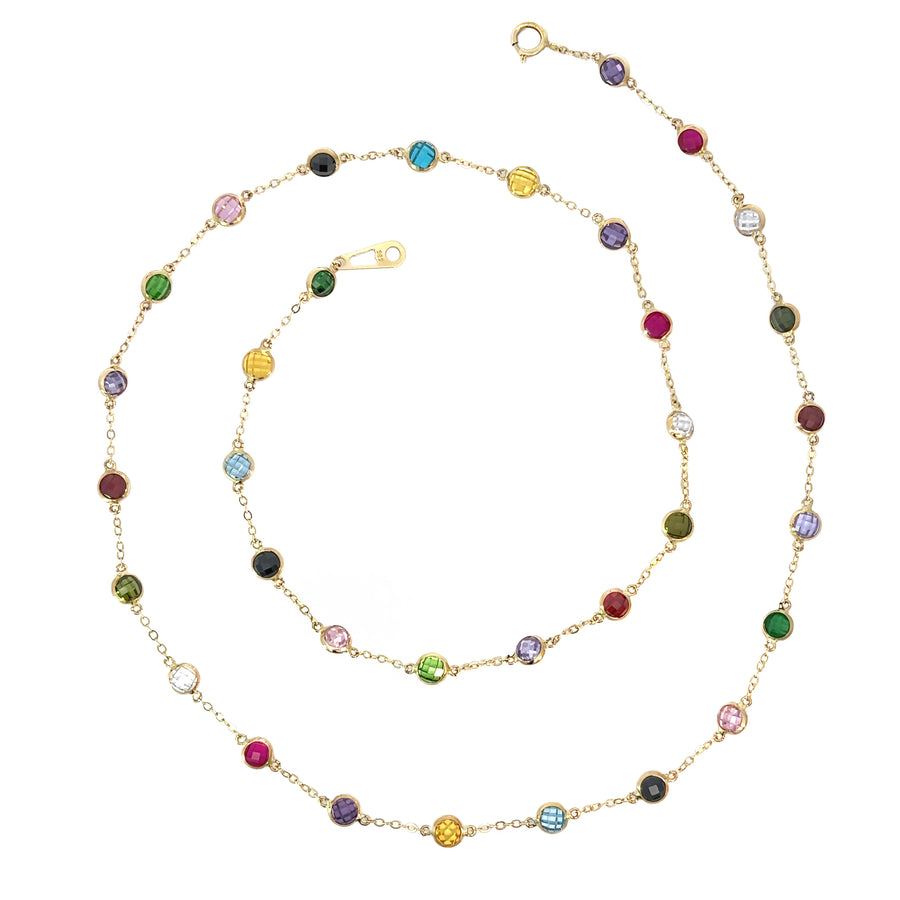 14k Gold Necklace with Multi-Colored Stones - 18 Inches