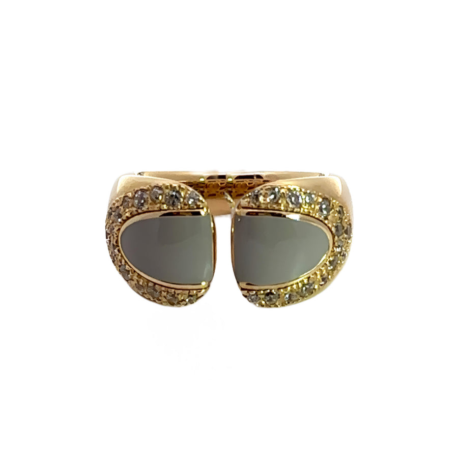 14k Gold Open Ring with Stone, Enamel, and CZ, Size 7