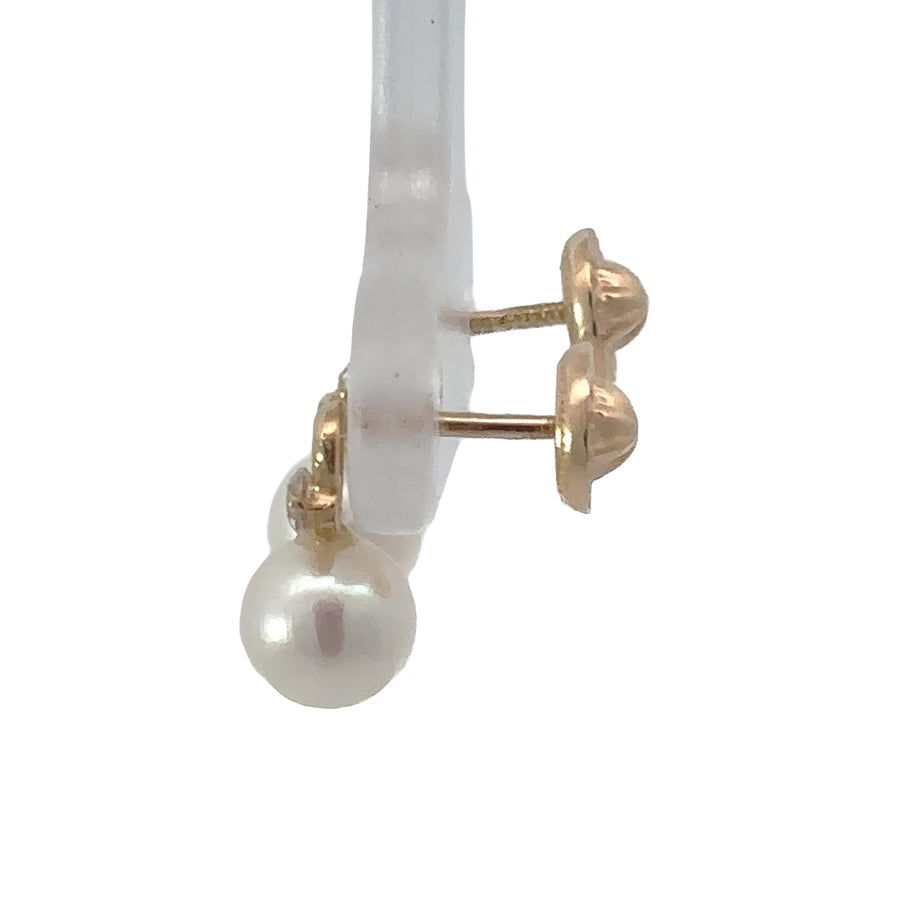 14k Gold Small Heart & Pearl Stud Earrings for Baby